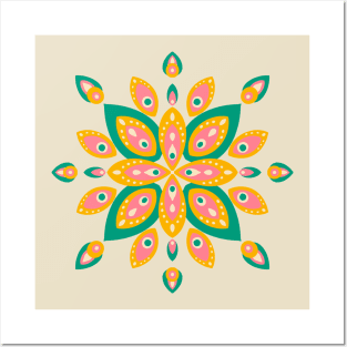 Mid-century style flower mandala Posters and Art